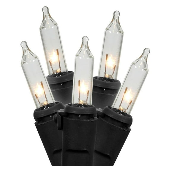 LiteSource 04050 - 50 Light 17' Black Wire Clear Miniature Christmas Light String Set with 4" Spacing