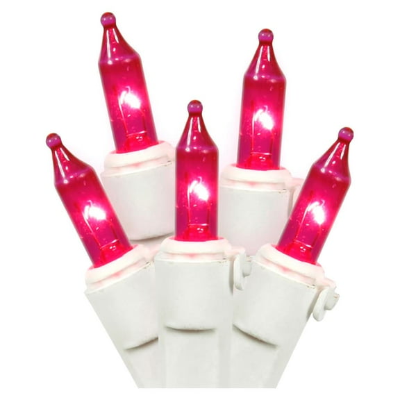 LiteSource 32304 - 20 Light White Wire Pink Miniature Christmas Light String Set with 3" Spacing