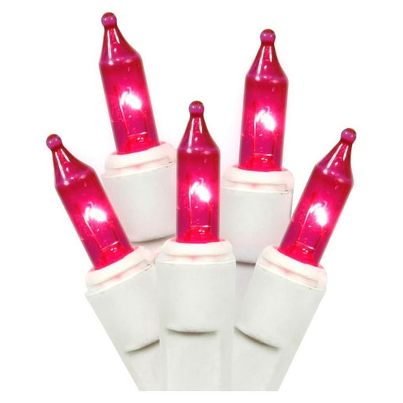 LiteSource 33535 - 35 Light 11.5' White Wire Pink Miniature Christmas Light String Set with 3" Spacing