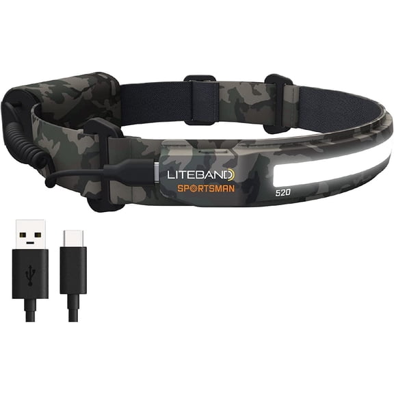 Liteband ACTIV 520 Lumen LED Headlamp, Rechargeable Battery Powered, Hard Hat Light, Camo