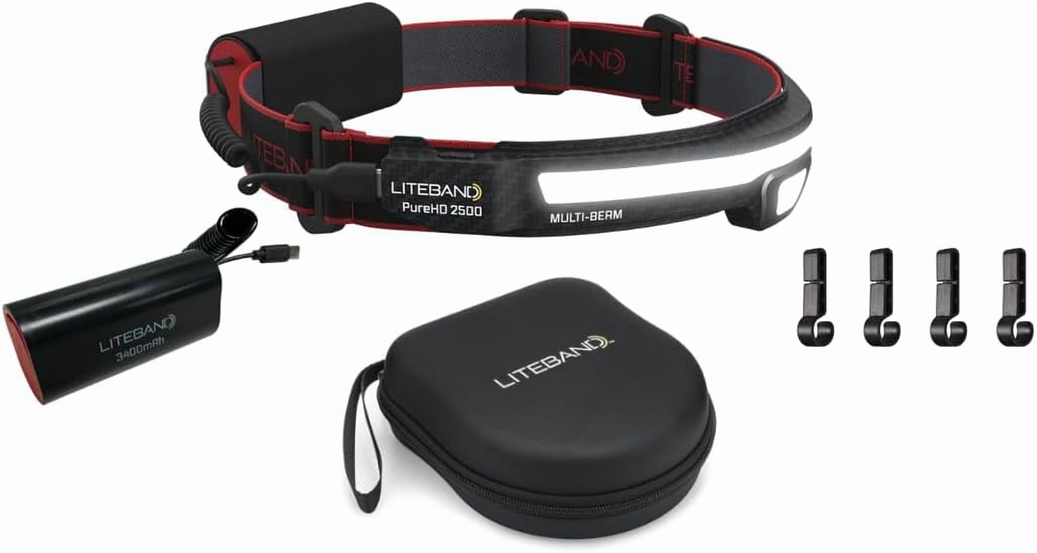 Liteband Bundle PRO PureHD 2500 Lumen LED Headlamp, Rechargeable Battery Powered, Hard Hat Light, Carbon