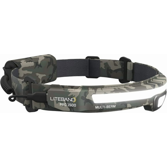 Liteband PRO 1500 Lumen LED Headlamp, Rechargeable Battery Powered, Hard Hat Light, Camo