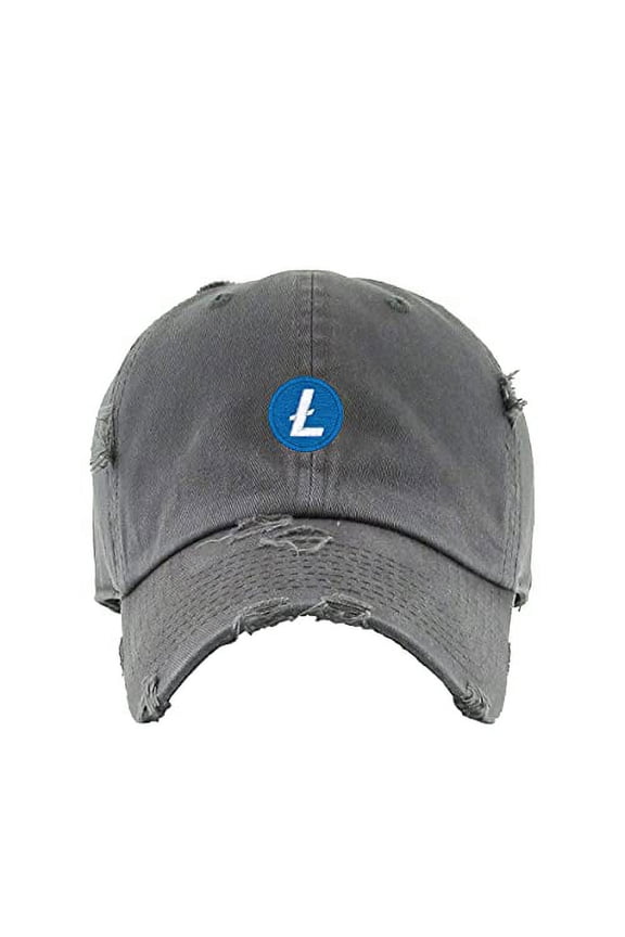 Litecoin Vintage Baseball Cap Embroidered Cotton Adjustable Distressed Dad Hat Dark Grey