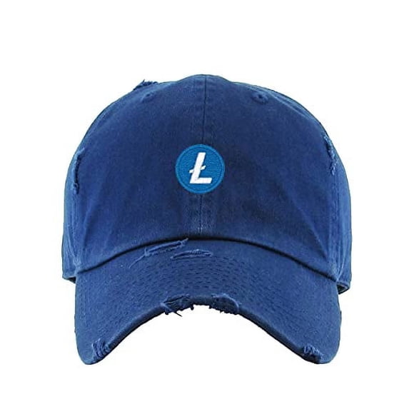 Litecoin Vintage Baseball Cap Embroidered Cotton Adjustable Distressed Dad Hat Navy