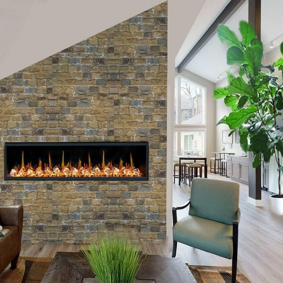 Litedeer Latitude 55" Linear Electric Fireplace With Crystals - Black