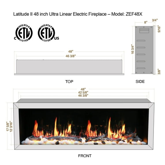 Litedeer Latitude II 78" Electric Fireplace With Crystals - Black