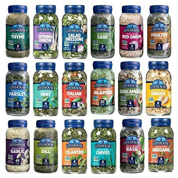 Litehouse Freeze-Dried Herbs All 18 Herbs and Blends Variety Gift Pack Collection (14 Herbs, 4 Herb Blends) - Substitute for Fresh Herbs, Gluten-Free, Keto Friendly, Non-GMO, Organic Spice - 18-P