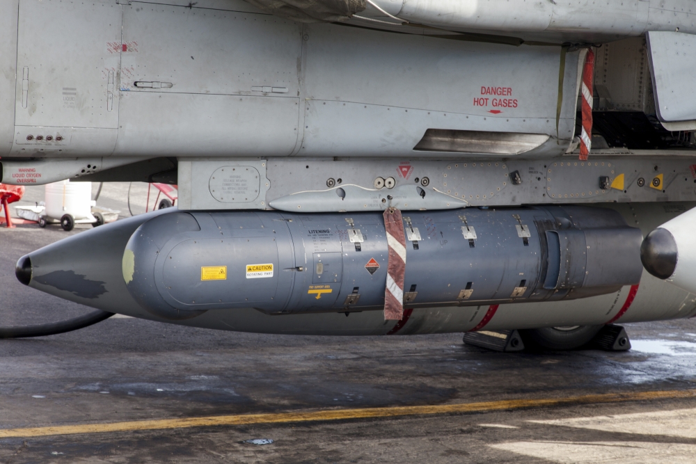 Litening targeting pod on a Royal Air Force Tornado jet Canvas Art - Timm ZiegenthalerStocktrek Images (34 x 23)