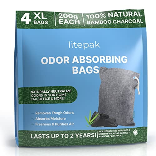 Litepak Odor Absorbing Bags 4 XL Bags Activated Charcoal Odor