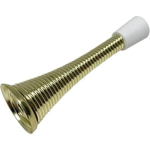 Litepak Spring Door Stop 3" Heavy Duty Stopper Steel w/Plastic Bumper (Brass Plated, 1 Pack)