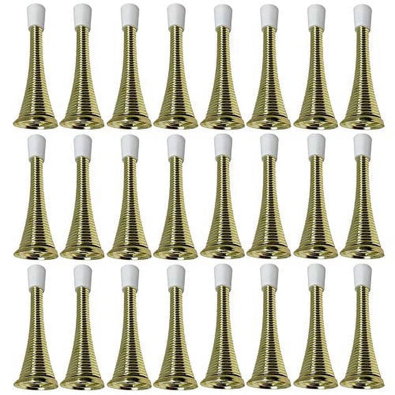 Litepak Spring Door Stop 3" Premium Heavy Duty Stopper Steel w/Plastic Bumper (Brass Plated, 24 Pack)