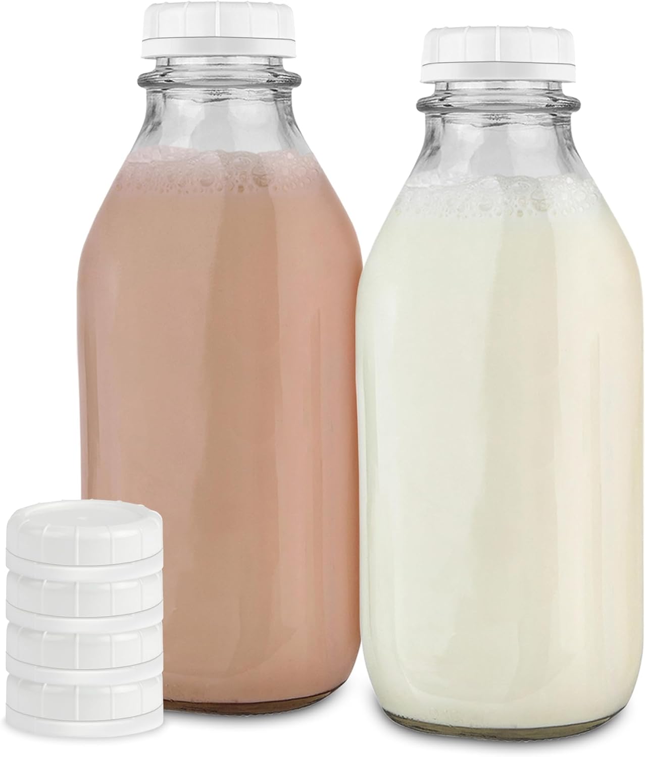 Liter Glass Milk Bottles (2 Pack) - 32-Oz Milk Jars with Lids - Food ...