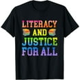 thumbnail image 1 of Literacy and Justice for All Literacy Teacher Shirt Reading T-Shirt, 1 of 4