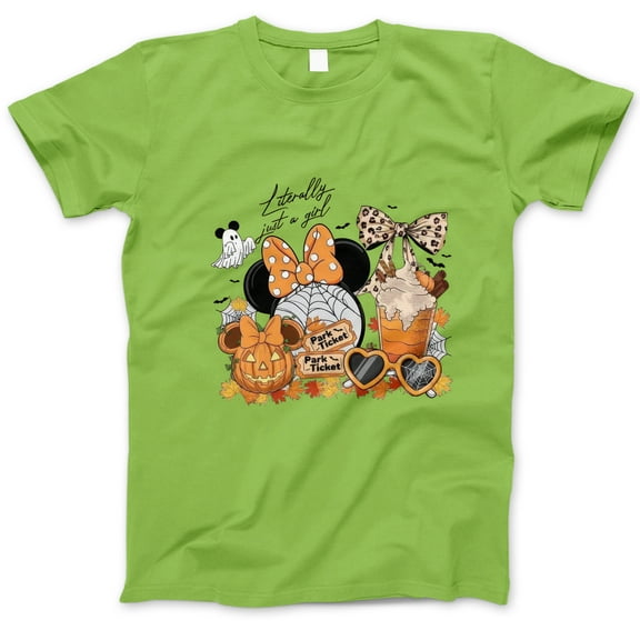 Literally Just a Girl Halloween T-Shirt, Cute Pumpkin Minnie Bow Fall Coffee Graphic Tee, Spooky Season Shirt, Pumpkin Patch Outfit Gift