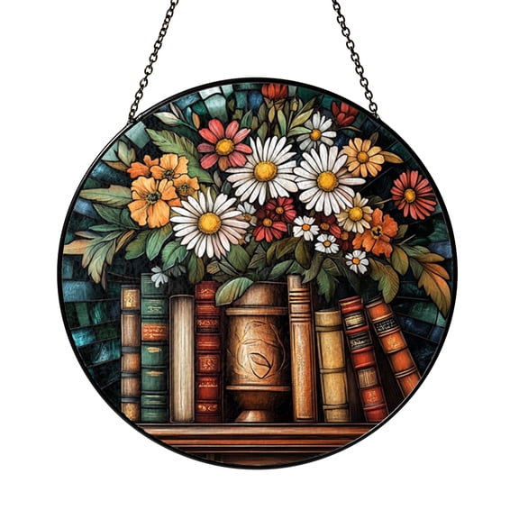 Literary Bookshelf Glass Window Hanging – Cozy Home Decor2101