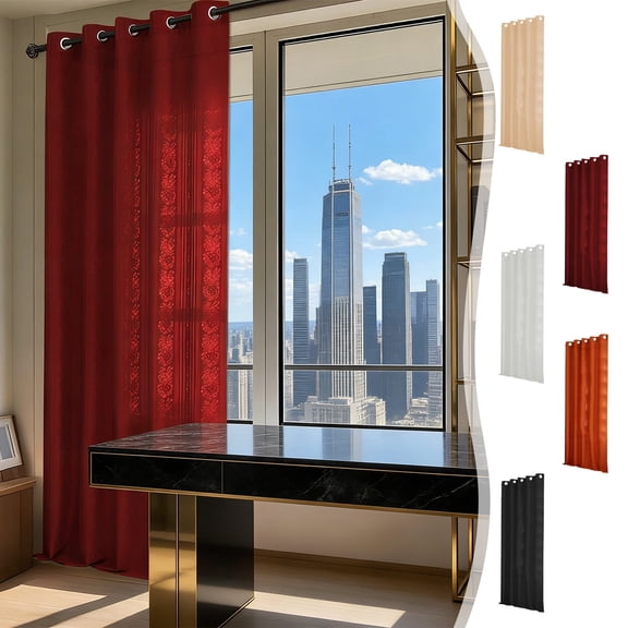Literary Lace Window Curtain Panel Thickened Hollow Sheer Screen High-End Drape Light Blocking Heat Insulating for Living Room Balcony Bedroom