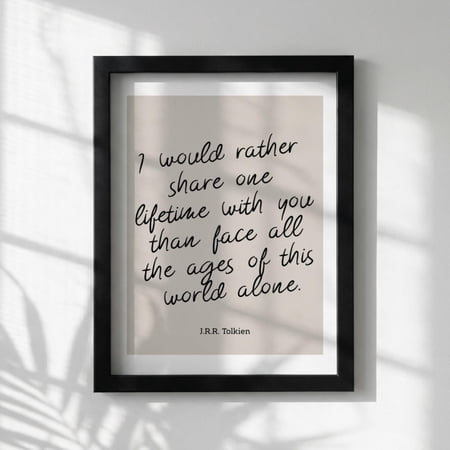 Literary Quote Poster, J.R.R. Tolkien "I Would Rather Share One Lifetime", Minimalist Typography Wall Art , Poster Print Only