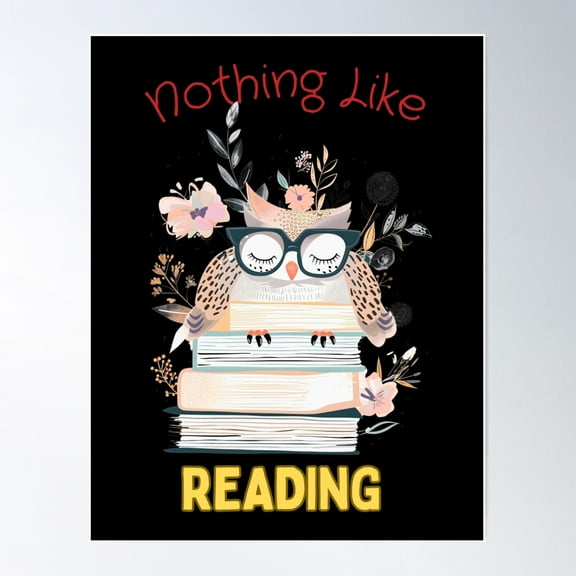 Literary Whimsy: Bohemian Owl'S Reading Nook Poster Wall Art, Modern Wall Decor For Living Room Bedroom, 8x12 UNFRAMED