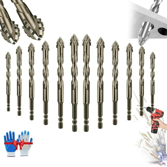 Literaryi New Four-Flute Sawtooth Eccentric Drill Bit Set, Eccentric 4 Flute Drill Bit Set, Four Blade Serrated Eccentric Drill Bits, 4 Blade Serrated Eccentric Drill Bit (12pcs)