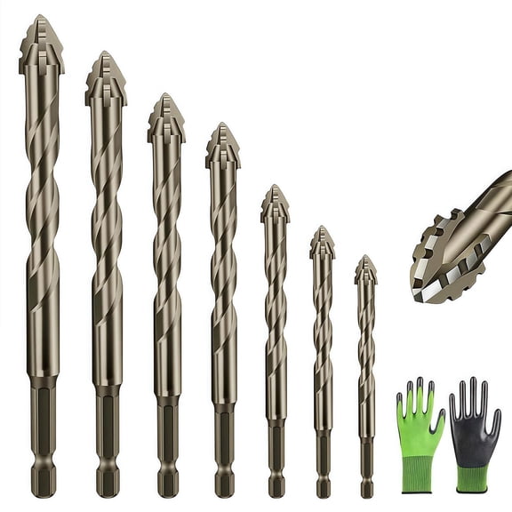 Literaryi New Four-Flute Sawtooth Eccentric Drill Bit Set,Ultra Hard Alloy Drill Bit Kit,Titanium-Coated Design,High-Strength & Strong Magnetism,for Stone/Glass/Wood/Metal