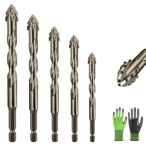Literaryi New Four-Flute Sawtooth Eccentric Drill Bit Set,Ultra Hard Alloy Drill Bit Kit,Titanium-Coated Design,High-Strength & Strong Magnetism,for Stone/Glass/Wood/Metal