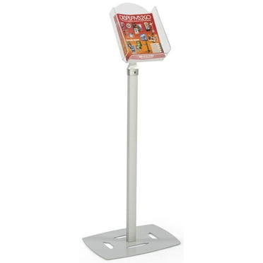 Literature Floor Stand, 8.5" x 11" Magazine or Catalog Holder, Height Adjustable Kiosk (Silver) (M2XLHSLV)