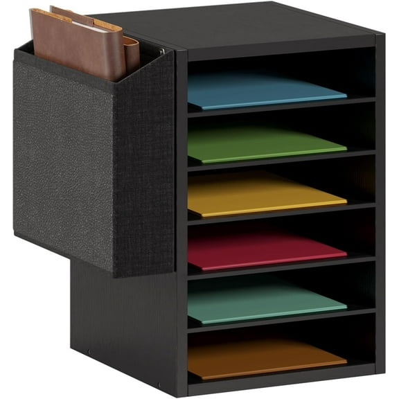 Literature Organization Paper Storage Slot, Office Desk File Organizer, Desktop Wood Mailbox For Teacher Classroom, 6 Tier Adjustable Countertop Mail Sorter, Mailboxes With Name Slots, Black
