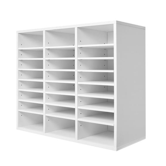 Literature Organizer, 24 Compartments Office Mailbox with Adjustable Shelves, Wooden Mailbox Sorter Medium Density Fiberboard Office Home Classroom Storage for Files, Documents, Papers, White