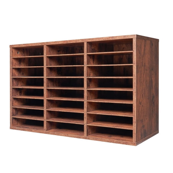 Literature Organizer, 24 Compartments Office Mailbox with Removable Shelves, Wooden Mailbox Sorter Particle Board Office Home Classroom Storage, File Sorter for Documents, Papers, Dark Brown