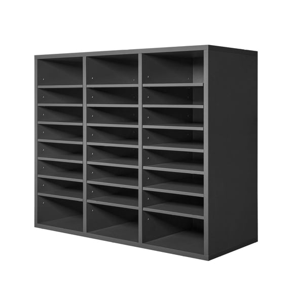 Literature Organizer 24 Compartments, Wooden Mailbox Sorter for Office Home School - Adjustable Shelves, MDF File Holder for Documents & Papers, Grey