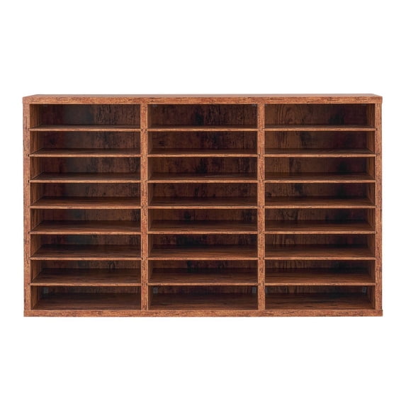 Literature Organizer, 24-Slot Wood Mail Sorter with Removable Shelves, Paper File Storage