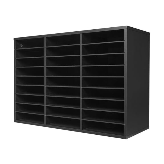Literature Organizer, 27 Compartments Office Mailbox with Removable Shelves, Wooden Mailbox Sorter Particle Board Office Home Classroom Storage, File Sorter for Files, Documents, Papers, Black