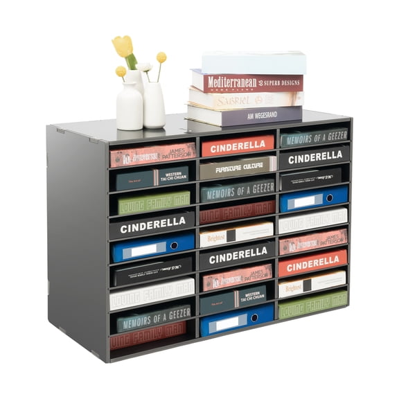 Literature Organizer 27 Slots, Desktop File Sorter for Office Home, A4 Paper Folder Magazine Storage, Load-bearing 110LBS PVC, Semi-Open Design