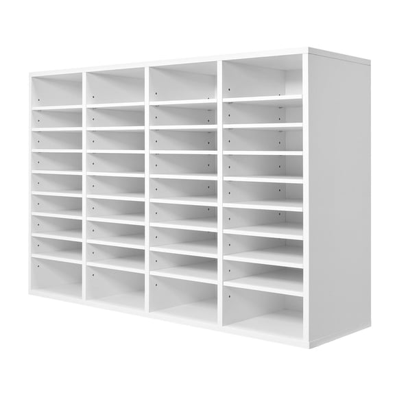 Literature Organizer 36 Compartments - White Wood Mail Sorter for Office, Home, Classroom - Adjustable Shelves, MDF File Holder for Documents & Papers