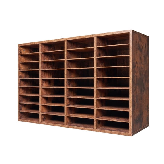 Literature Organizer 36 Compartments, Wood Mailbox Sorter for Office, Home & Classroom - File Organizer for Documents, Paper & Mail - Dark Brown