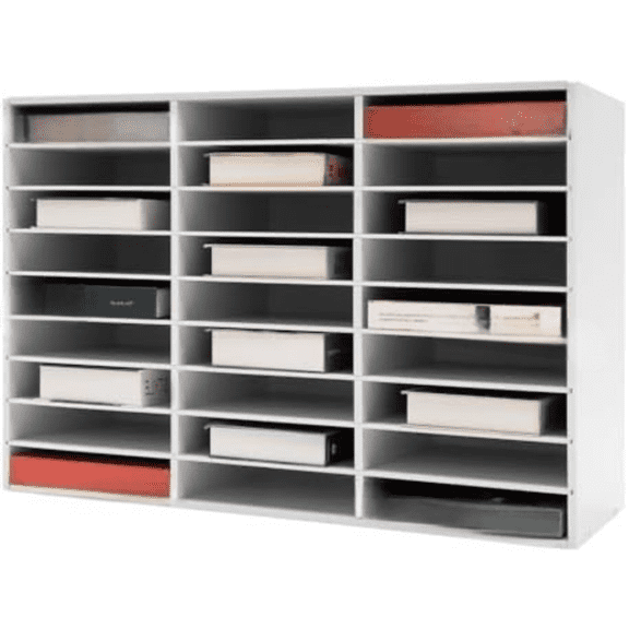 Literature Organizer, Desktop File Sorter Mail Center, Paper Storage Cabinet with 27 Slots Compartments, Adjustable Shelves and Stackable (Black)$$Office