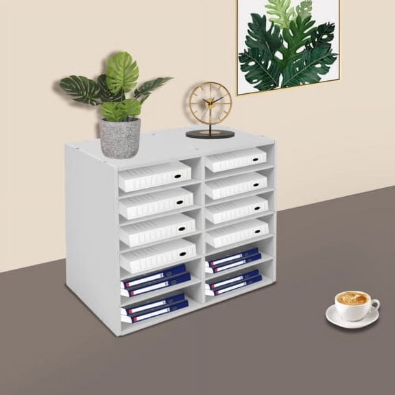 Literature Organizer File Sorter Rack Paper Holder 12 Compartments Office White