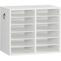 Literature Organizers, 12 Compartments Office Mailbox with Adjustable Shelves, Wood Countertop Literature Sorter for Office, Home, Classroom, Mailrooms Organization White