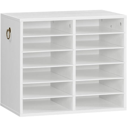 Literature Organizers, 12 Compartments Office Mailbox with Adjustable Shelves, Wood Countertop Literature Sorter for Office, Home, Classroom, Mailrooms Organization White