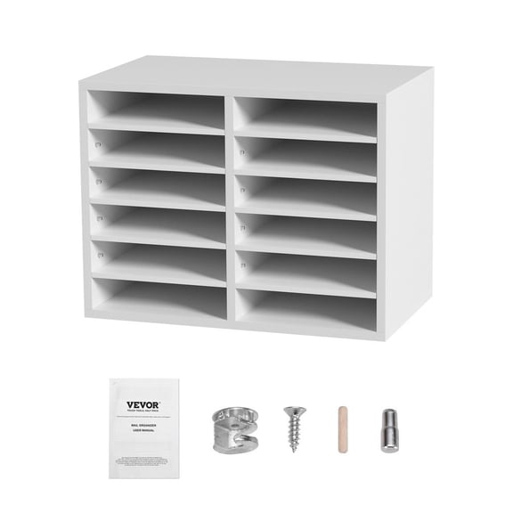 Literature Organizers, 12 Compartments Office Mailbox with Adjustable Shelves, Wood Literature Sorter 20.4x12x16.1 inches for Office, Home, Classroom, Mailrooms Organization, EPA Certified White