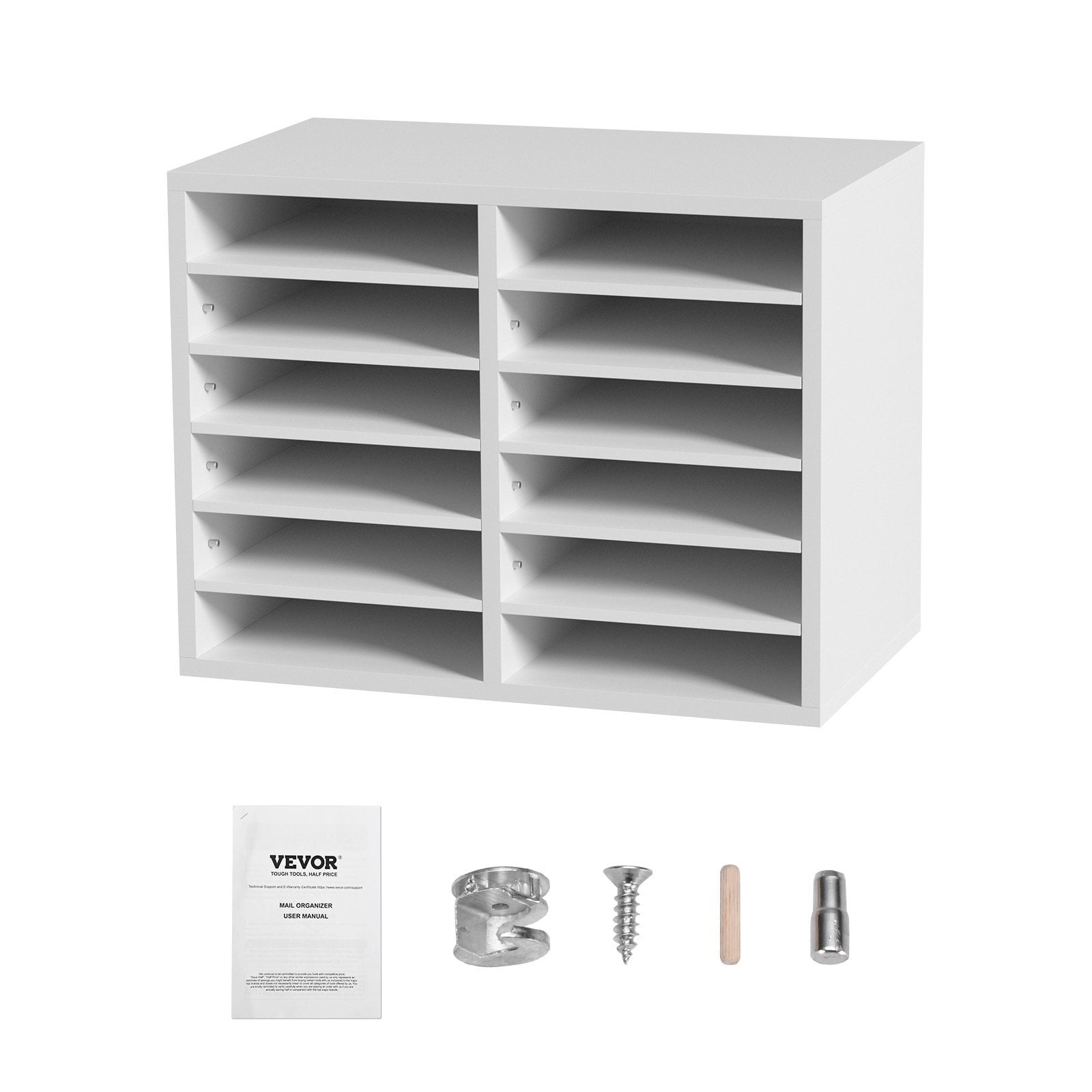 6-Tier Adjustable Countertop Mail Sorter - 10x11.8x16.1 Inch Desktop Organizer With Side Cabinet