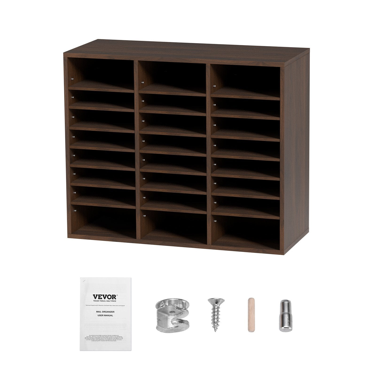 Brown Adjustable Wood Literature Sorter with 24 Compartments