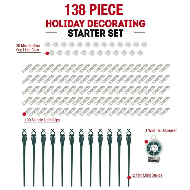 LitesUp Outdoor Christmas Light Clip Decorating Set, Includes Clear