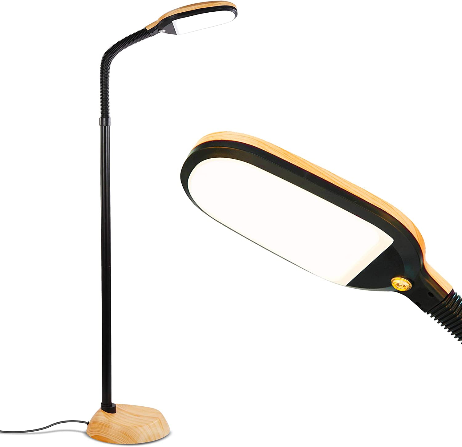 Natural Wood Adjustable LED Floor Lamp with Gooseneck