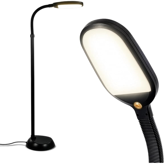 Litespan - Bright LED Floor Reading Lamp for Over Chair Crafts and Reading, Esthetician Light for Lash Extensions, Gooseneck Adjustable Standing Lamp for Living Room, Bedroom, Office - Black