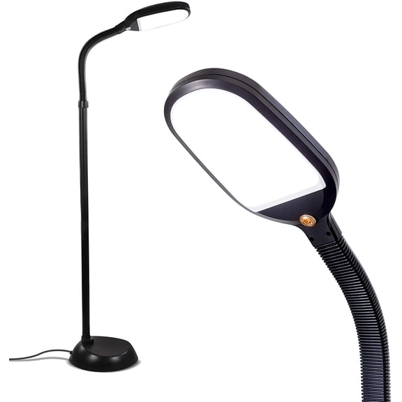 Litespan - Bright LED Floor Reading Lamp for Over Chair Crafts and Reading, Esthetician Light for Lash Extensions, Gooseneck Adjustable Standing Lamp for Living Room, Bedroom, Office - Black