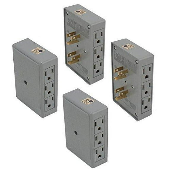 Litesun (4 Pack) Side Entry Outlet Plug 6-Way Electrical Socket Splitter Wall Mount Current Tap Adapter In Grey