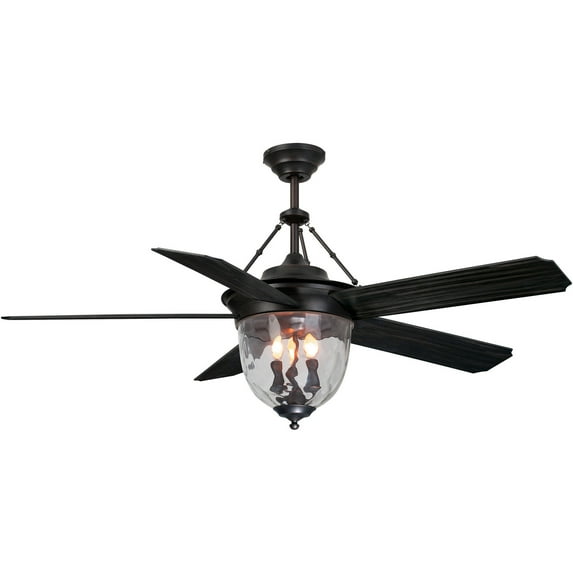 Litex E-KM52ABZ5CMR Knightsbridge Collection 52-Inch Indoor/Outdoor Ceiling Fan with Remote Control, Five Dark Aged Bronze ABS Blades and Single Light Kit with Hammered Glass