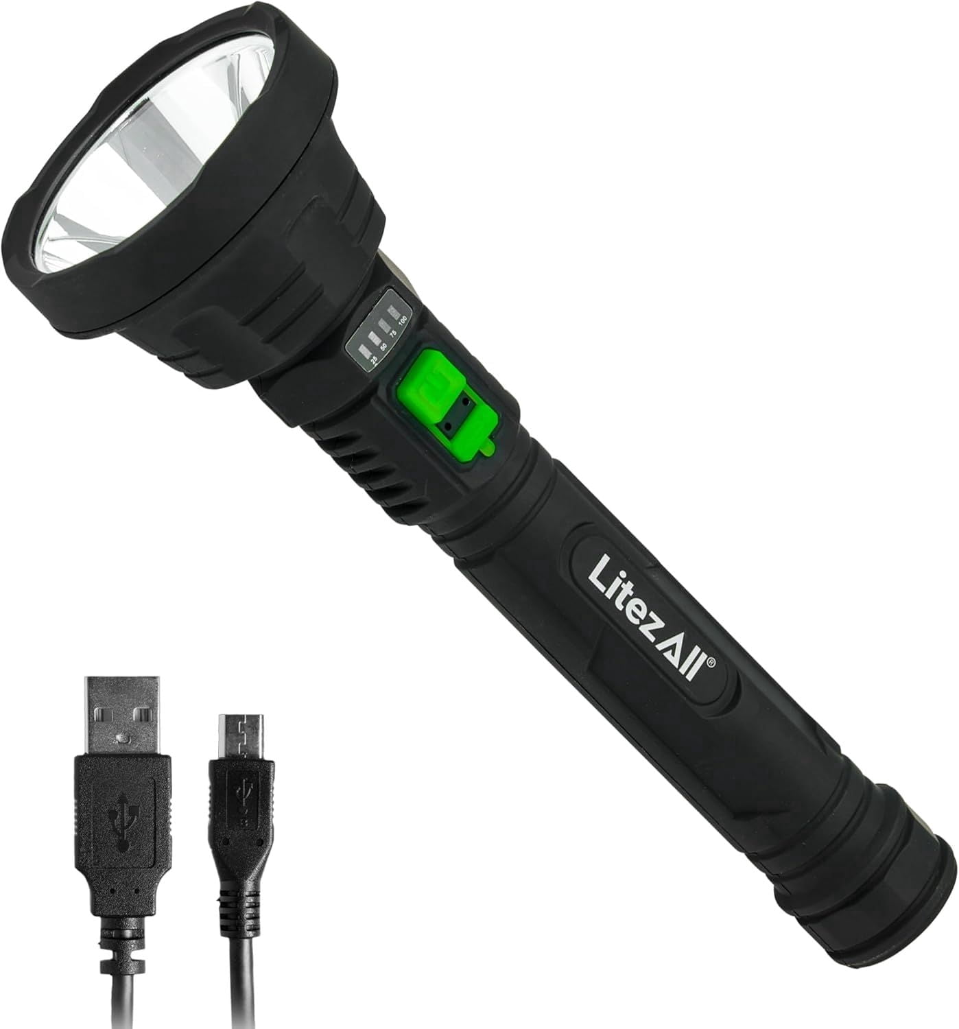 LitezAll Ultac2 Ultra Lite 1000-Lumen Rechargeable Flashlight, Soft Touch Hybrid Beam Emergency Light