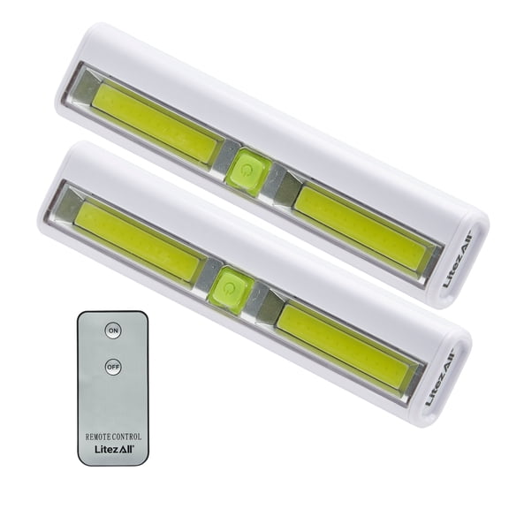 LitezAll Wireless Light Bars, 200 Lumens COB LED Portable Light Bar with Remote Control, 2-Pack